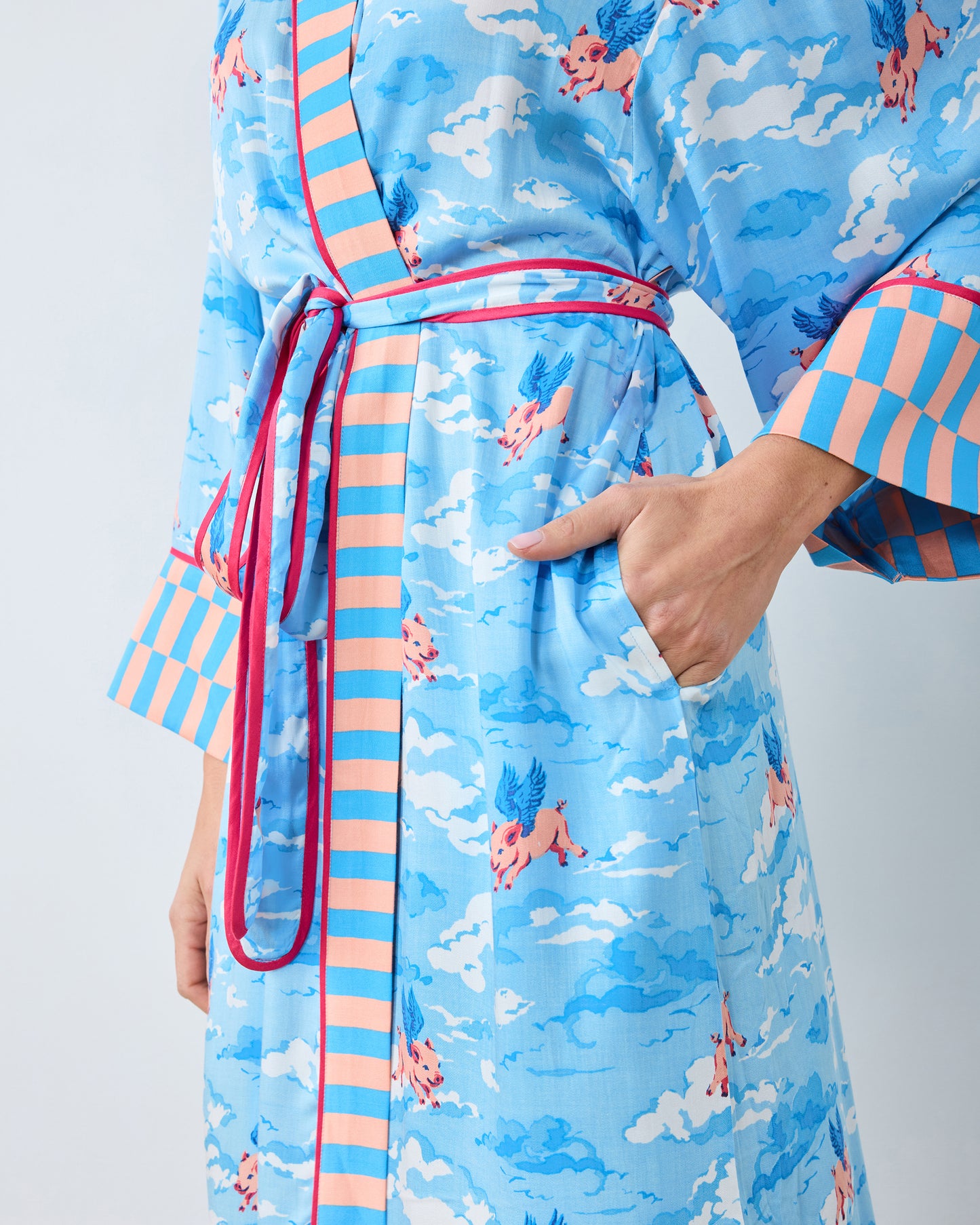 When Pigs Fly - Eco Satin Robe - Pale Blue - Printfresh