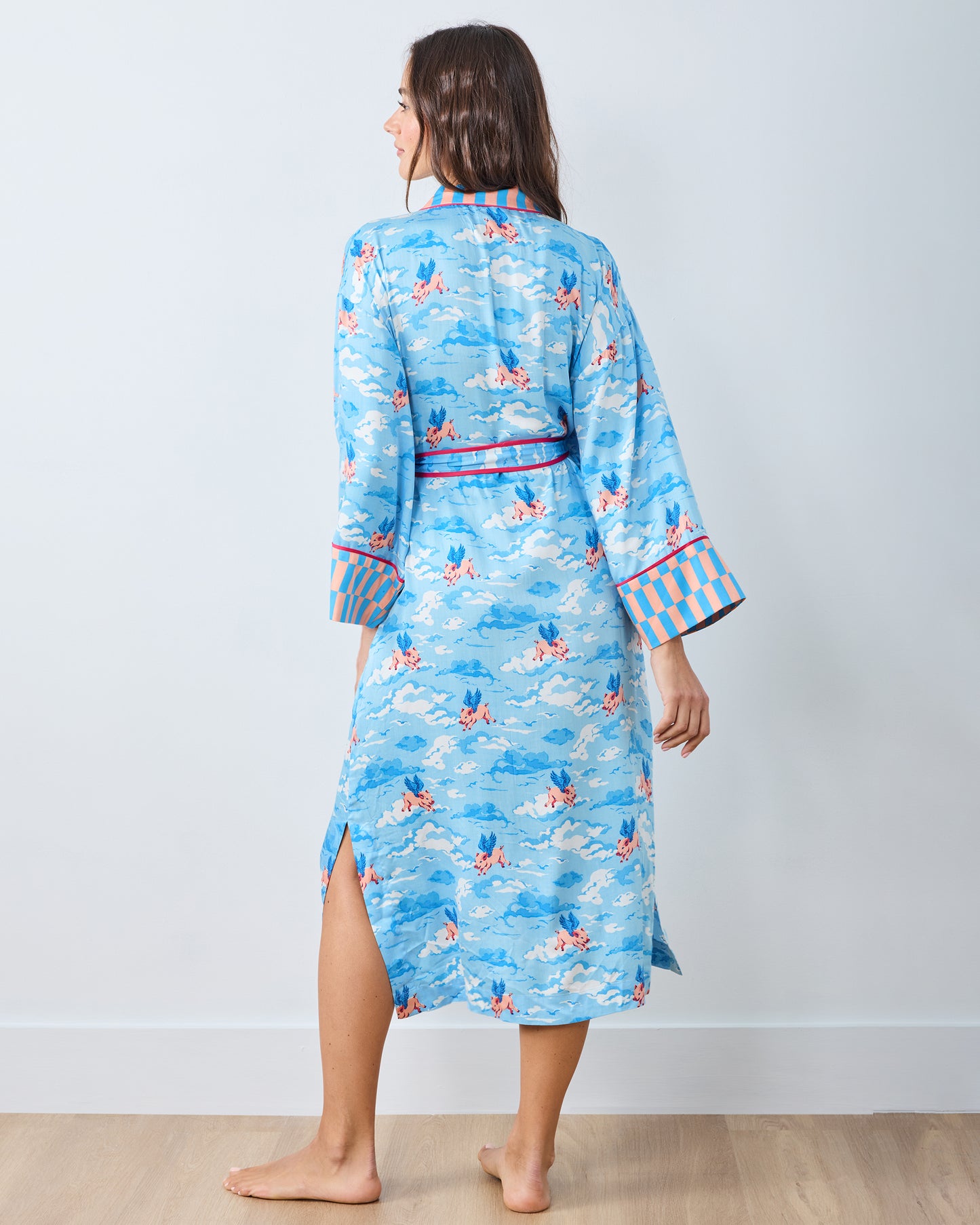 When Pigs Fly - Eco Satin Robe - Pale Blue - Printfresh