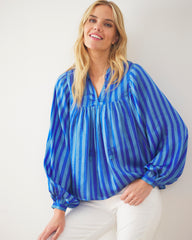 Vintage Stripe - Tides Turned Blouse - Mediterranean Tile - Printfresh