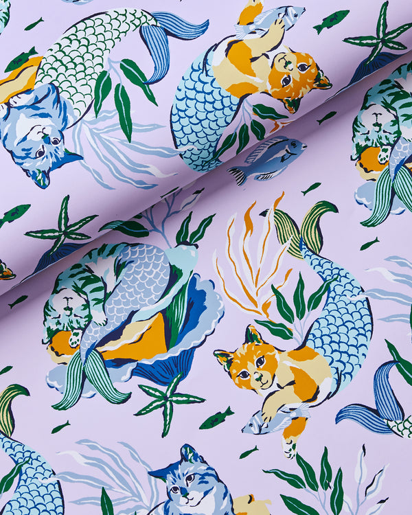 Meowing Mermaids - Peel & Stick Wallpaper - Lavender - Printfresh