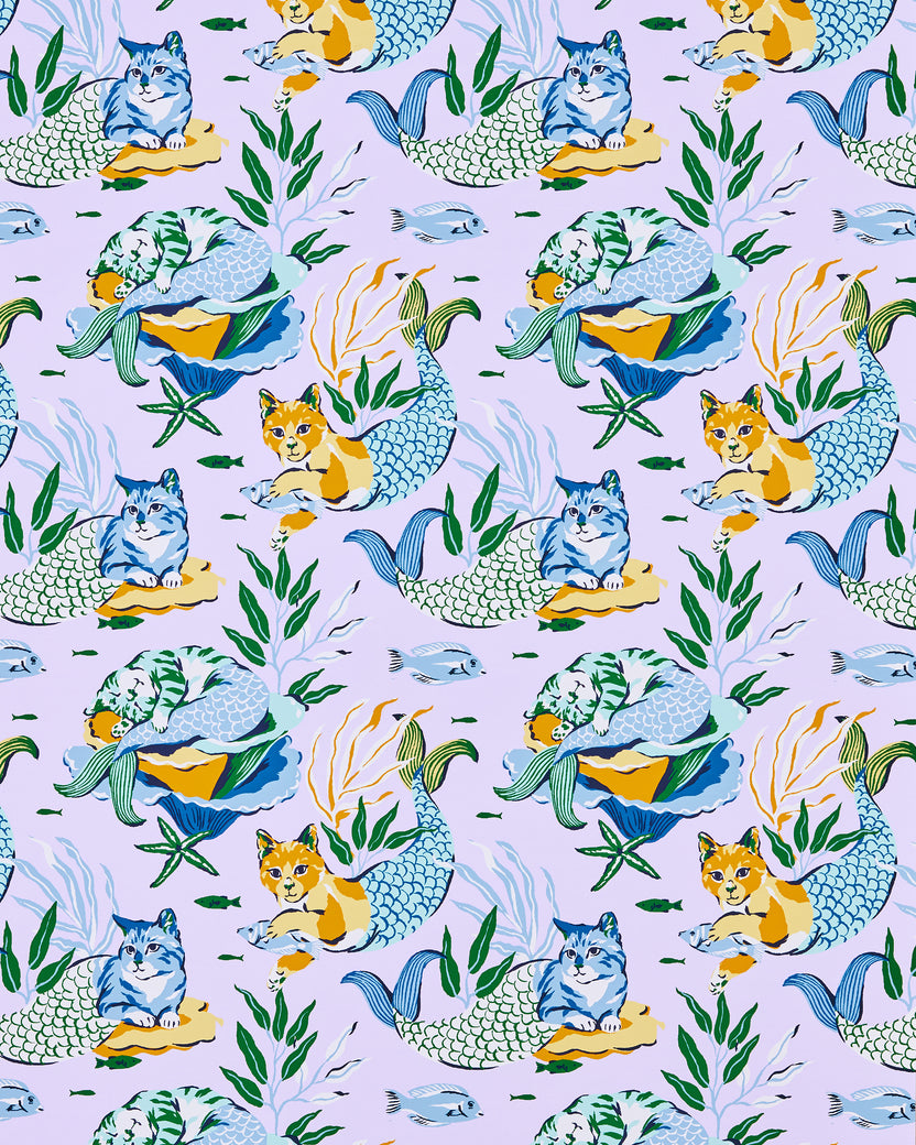 Meowing Mermaids - Peel & Stick Wallpaper - Lavender - Printfresh