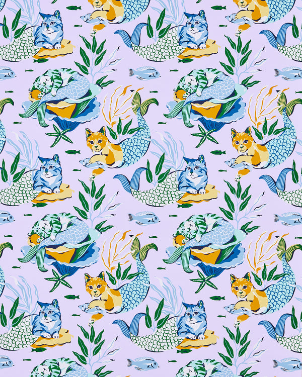 Meowing Mermaids - Peel & Stick Wallpaper - Lavender - Printfresh