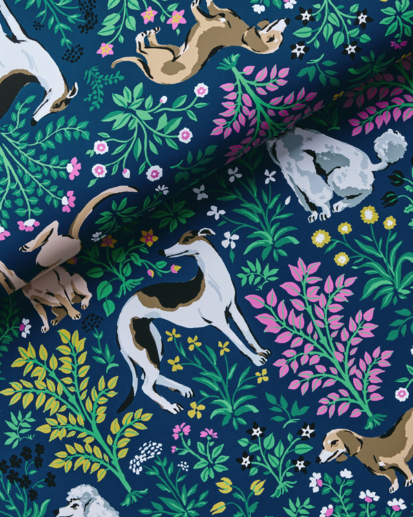 Must Love Dogs - Peel & Stick Wallpaper - Indigo - Printfresh