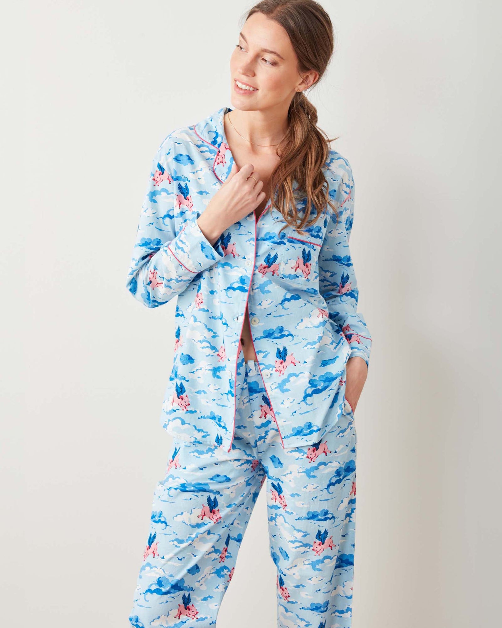 When Pigs Fly - Long PJ Set - Pale Blue - Printfresh