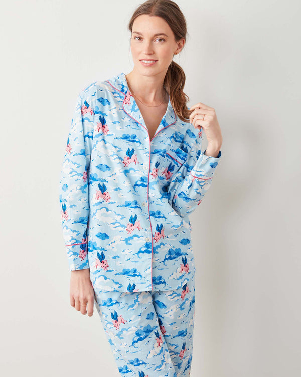 When Pigs Fly - Long PJ Set - Pale Blue - Printfresh