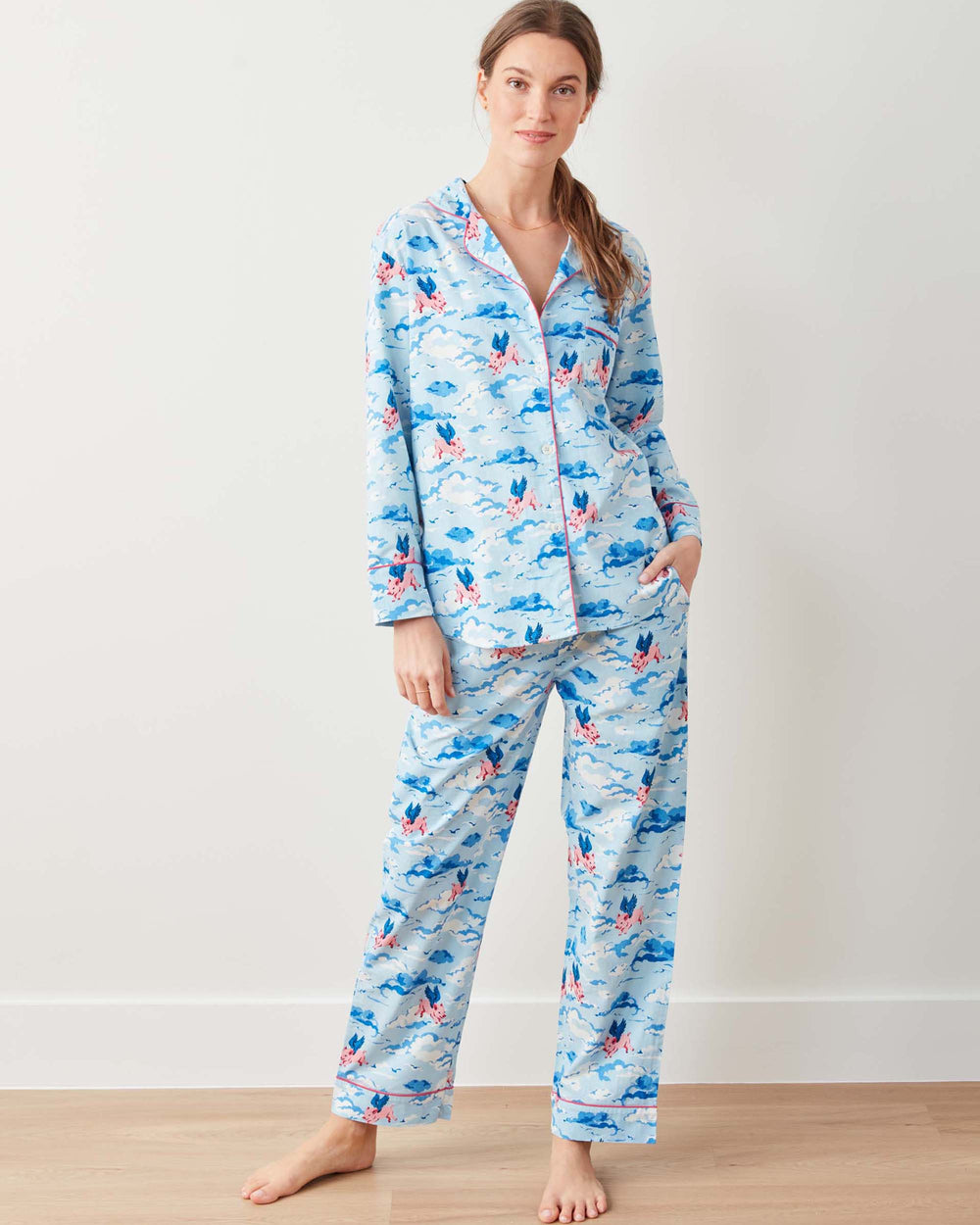 When Pigs Fly - Long PJ Set - Pale Blue - Printfresh