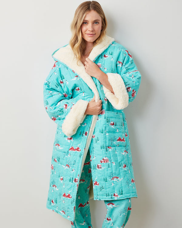 Winter Wonderland - Flannel Quilted Hooded Sherpa Robe -  Snow Day - Printfresh