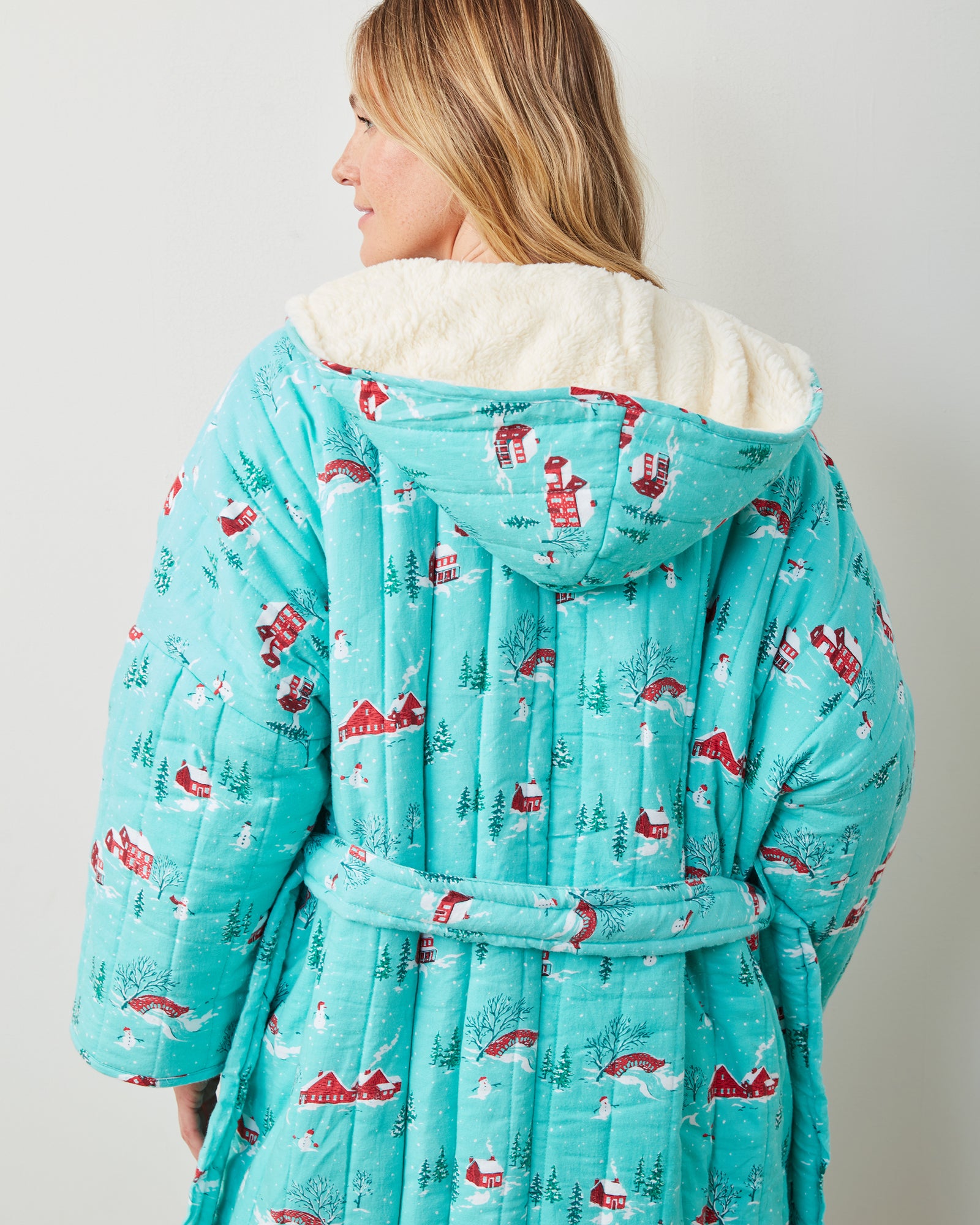 Winter Wonderland - Flannel Quilted Hooded Sherpa Robe -  Snow Day - Printfresh