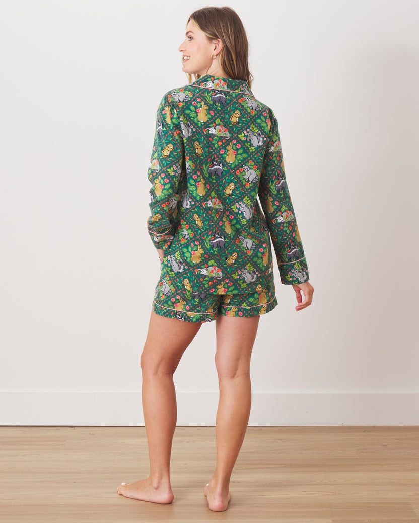Woodland Critters - Lightweight Flannel Long Sleeve Top & Shorts Set - Fern - Printfresh