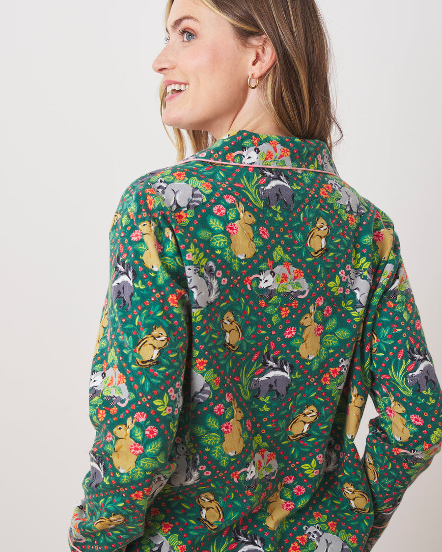 Woodland Critters - Lightweight Flannel Long Sleeve Top & Shorts Set - Fern - Printfresh