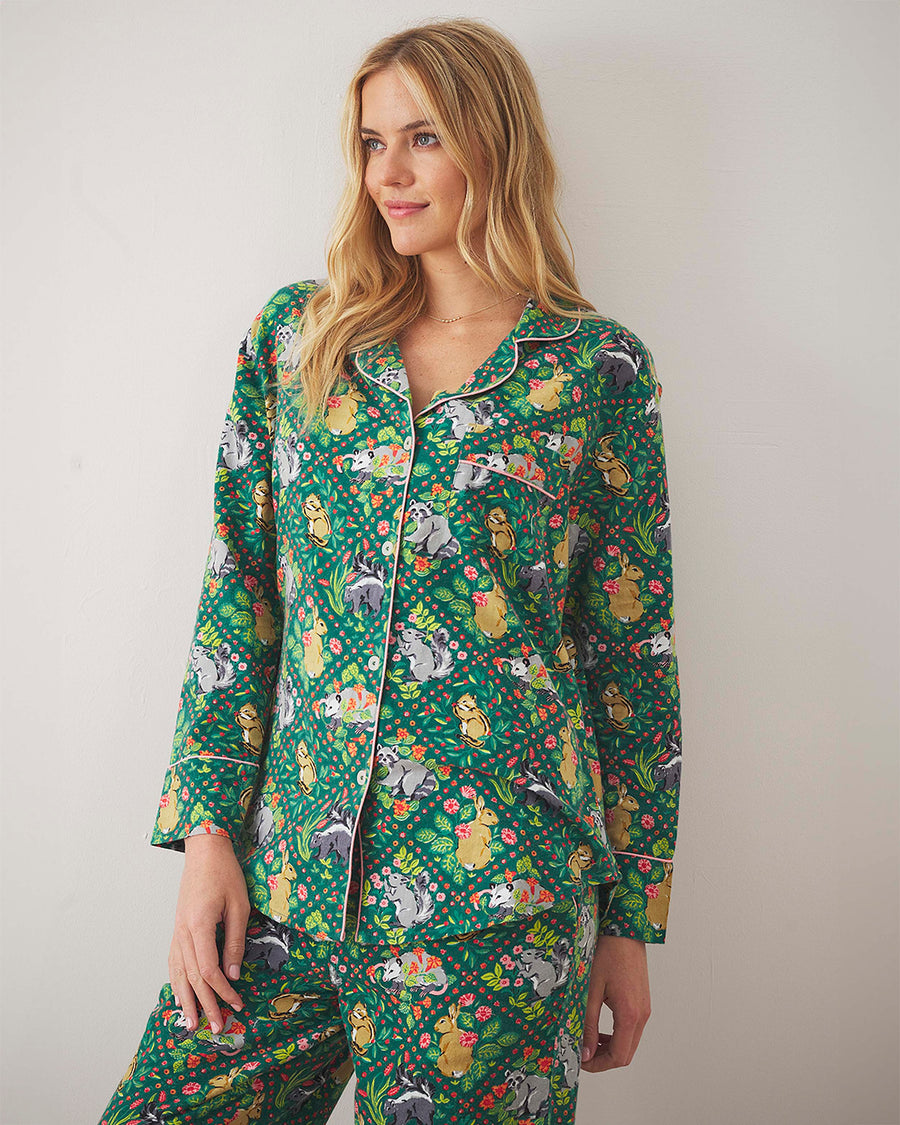 Woodland Critters - Lightweight Flannel Long PJ Set - Fern - Printfresh