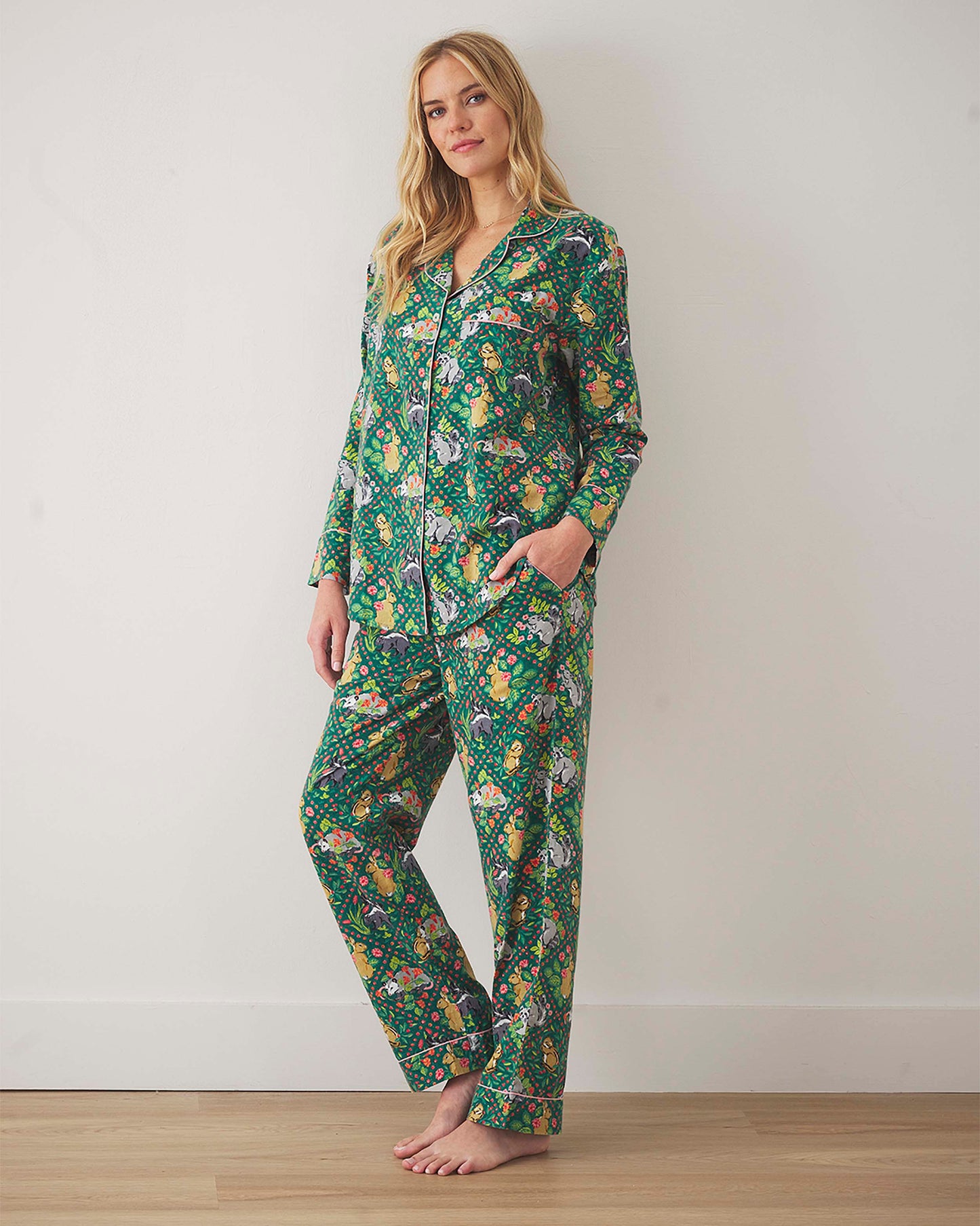 Woodland Critters - Lightweight Flannel Long PJ Set - Fern - Printfresh