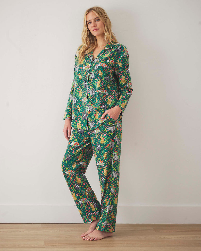 Woodland Critters - Lightweight Flannel Long PJ Set - Fern - Printfresh