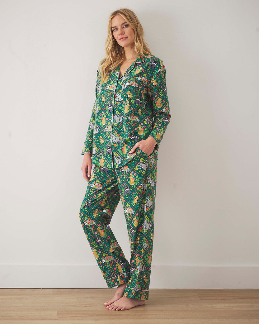Woodland Critters - Lightweight Flannel Long PJ Set - Fern - Printfresh