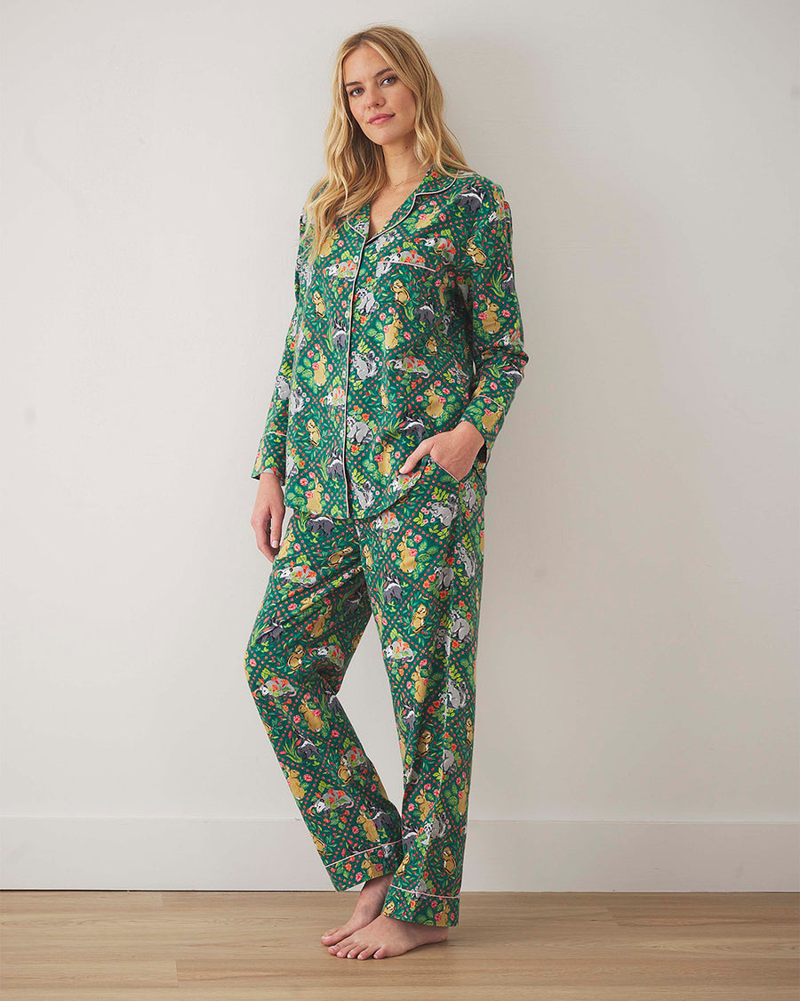 Woodland Critters - Lightweight Flannel Long PJ Set - Fern - Printfresh
