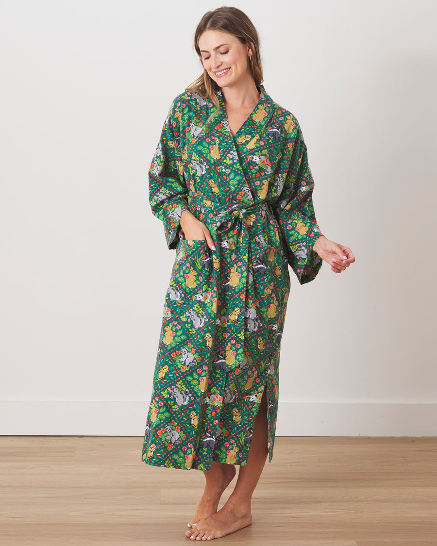 Woodland Critters - Lightweight Flannel Robe - Fern - Printfresh