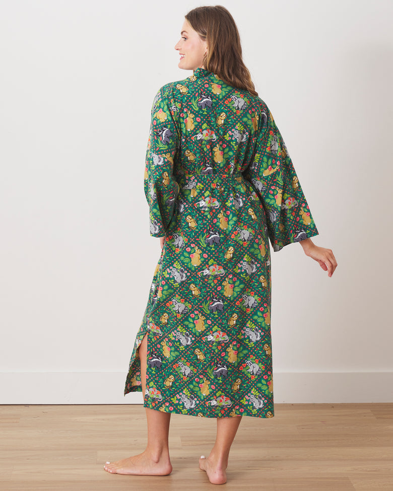 Woodland Critters - Lightweight Flannel Robe - Fern - Printfresh