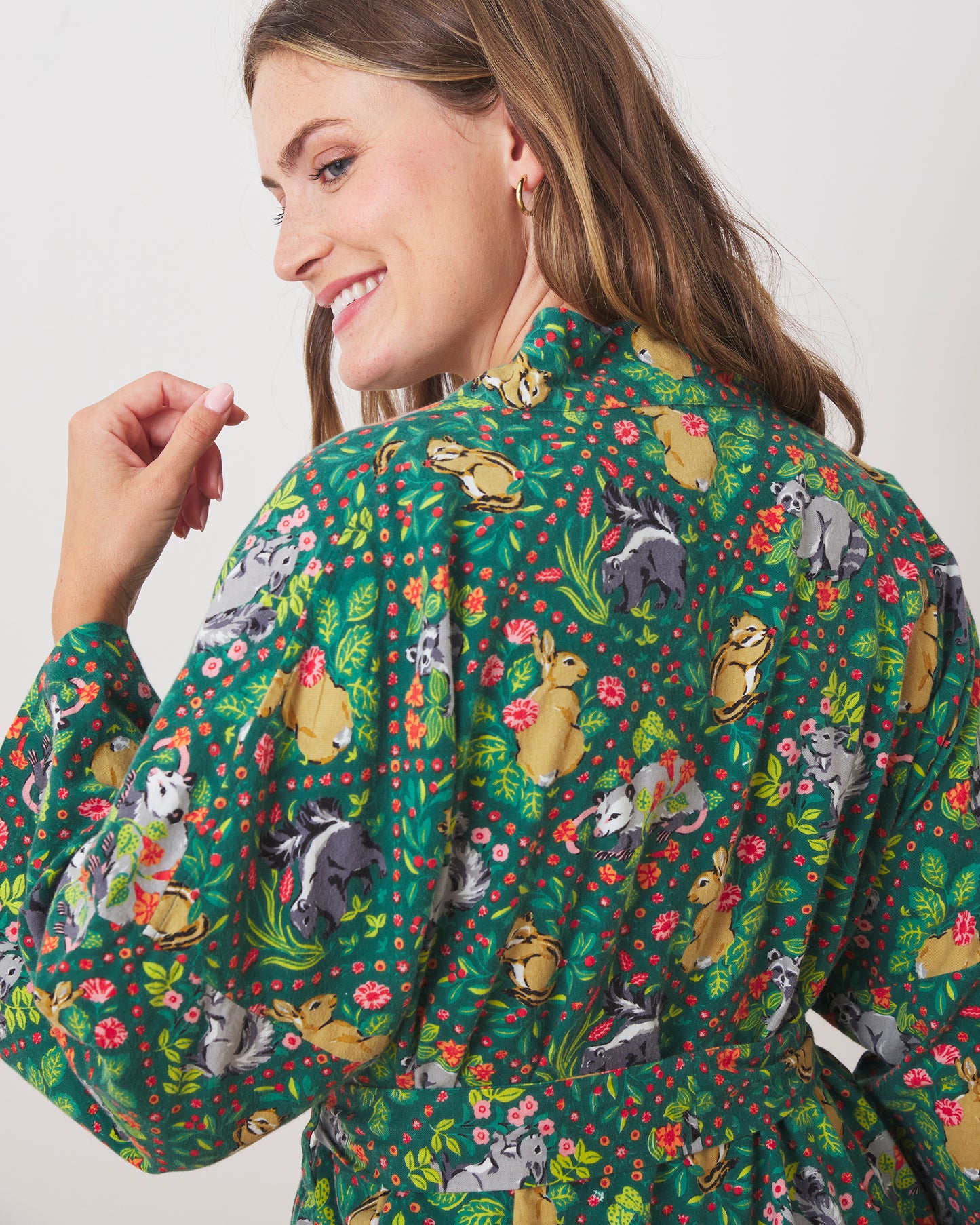 Woodland Critters - Lightweight Flannel Robe - Fern - Printfresh