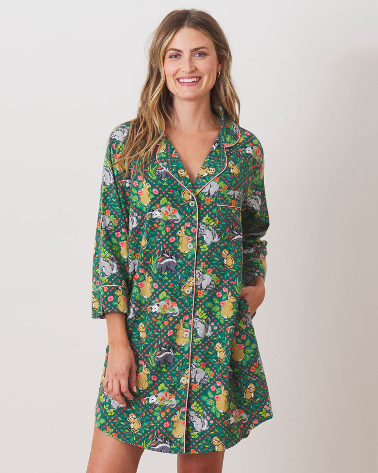 Woodland Critters - Lightweight Flannel Sleep Shirt - Fern - Printfresh