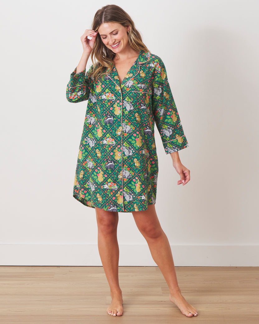 Woodland Critters - Lightweight Flannel Sleep Shirt - Fern - Printfresh