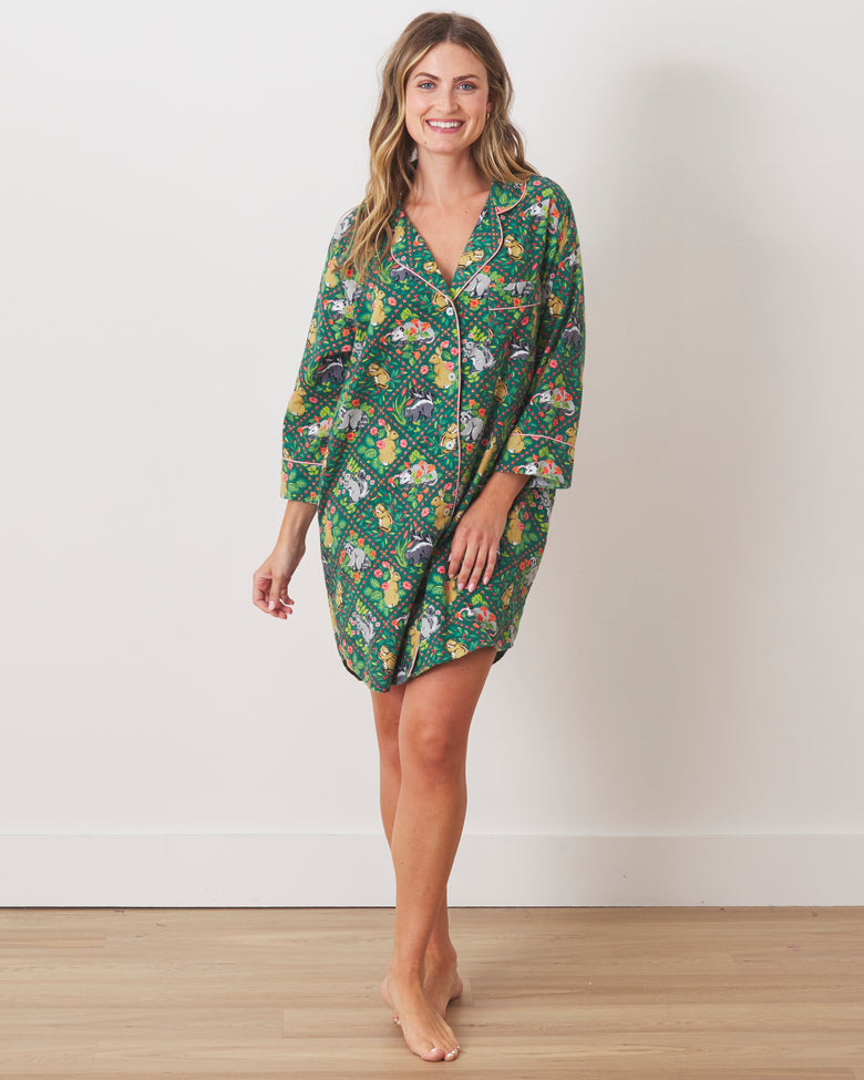 Woodland Critters - Lightweight Flannel Sleep Shirt - Fern - Printfresh