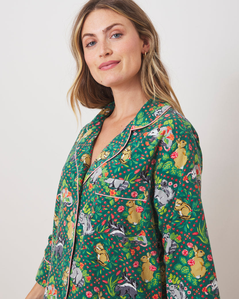 Woodland Critters - Lightweight Flannel Sleep Shirt - Fern - Printfresh