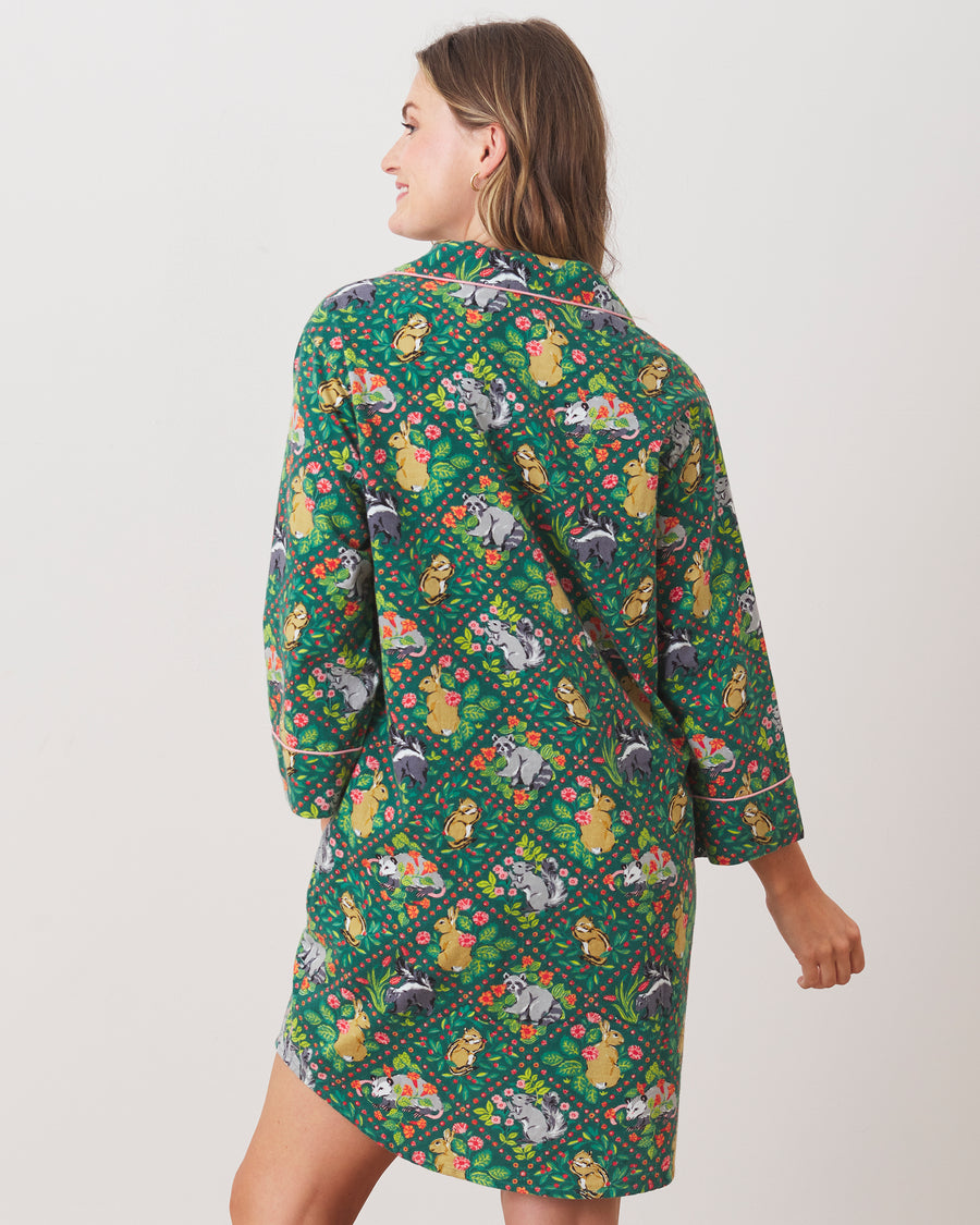 Woodland Critters - Lightweight Flannel Sleep Shirt - Fern - Printfresh