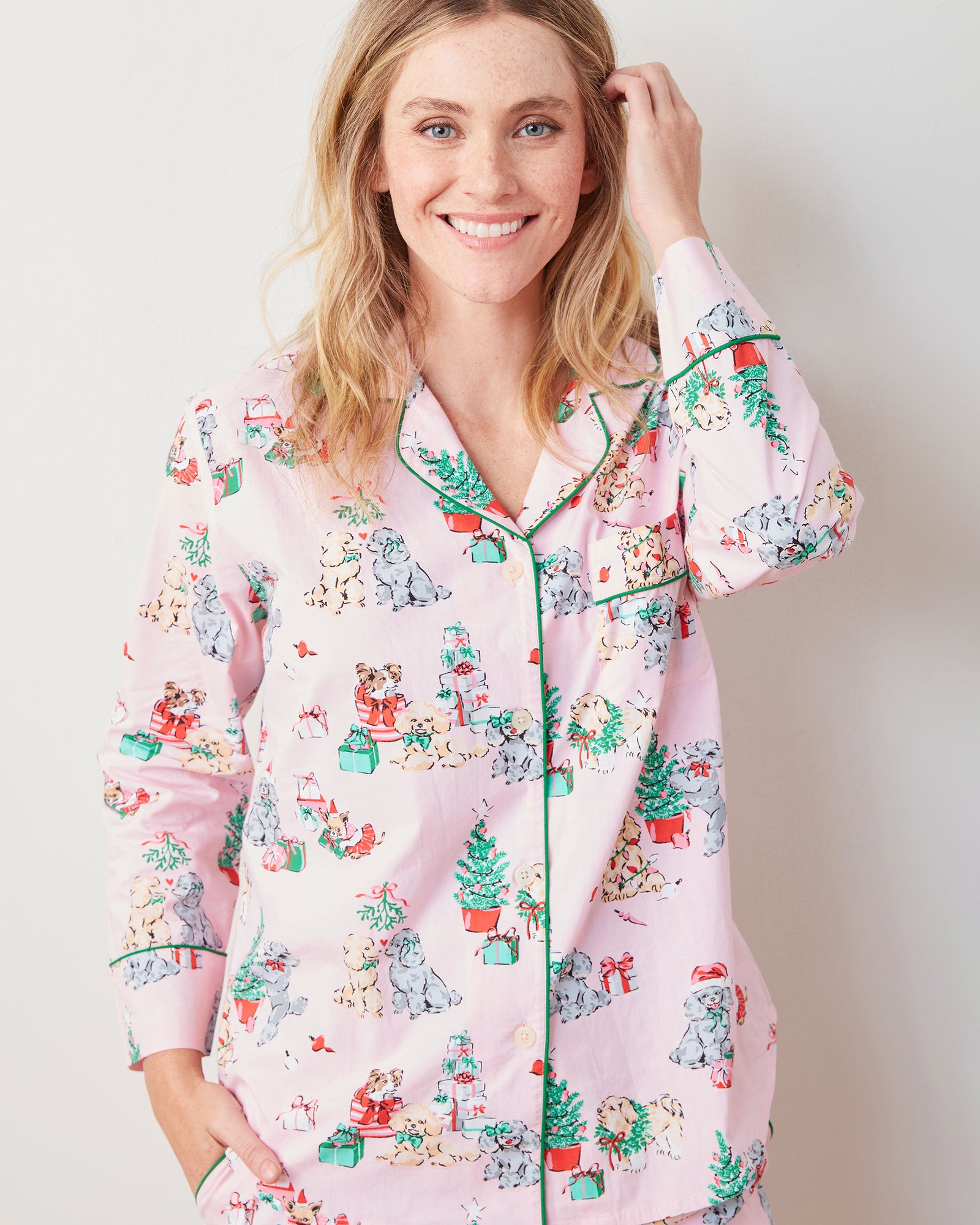 PF x The Hiltons Christmas Poodle Party - Long PJ Set - Rose - Printfresh