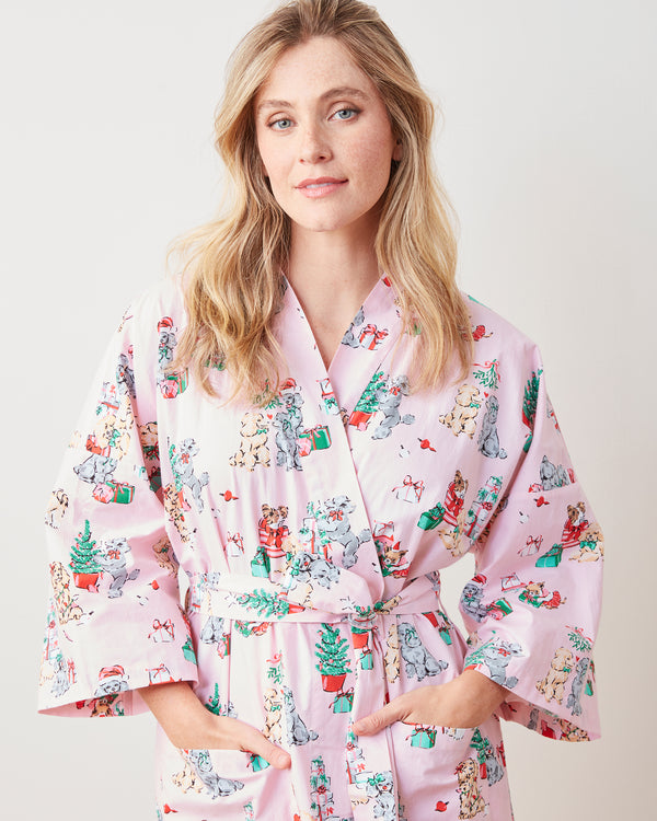 PF x The Hiltons Christmas Poodle Party - Robe - Rose - Printfresh