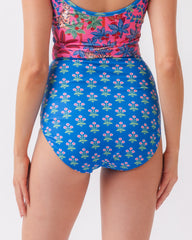 PF + Lime Ricki Big Cat Family/Three Blooms - Reversible Ultra High Waist Bottom - Azalea/Royal Blue - Printfresh