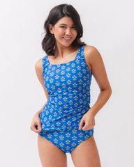 PF + Lime Ricki Three Blooms - Square Neck Tankini Top - Royal Blue - Printfresh