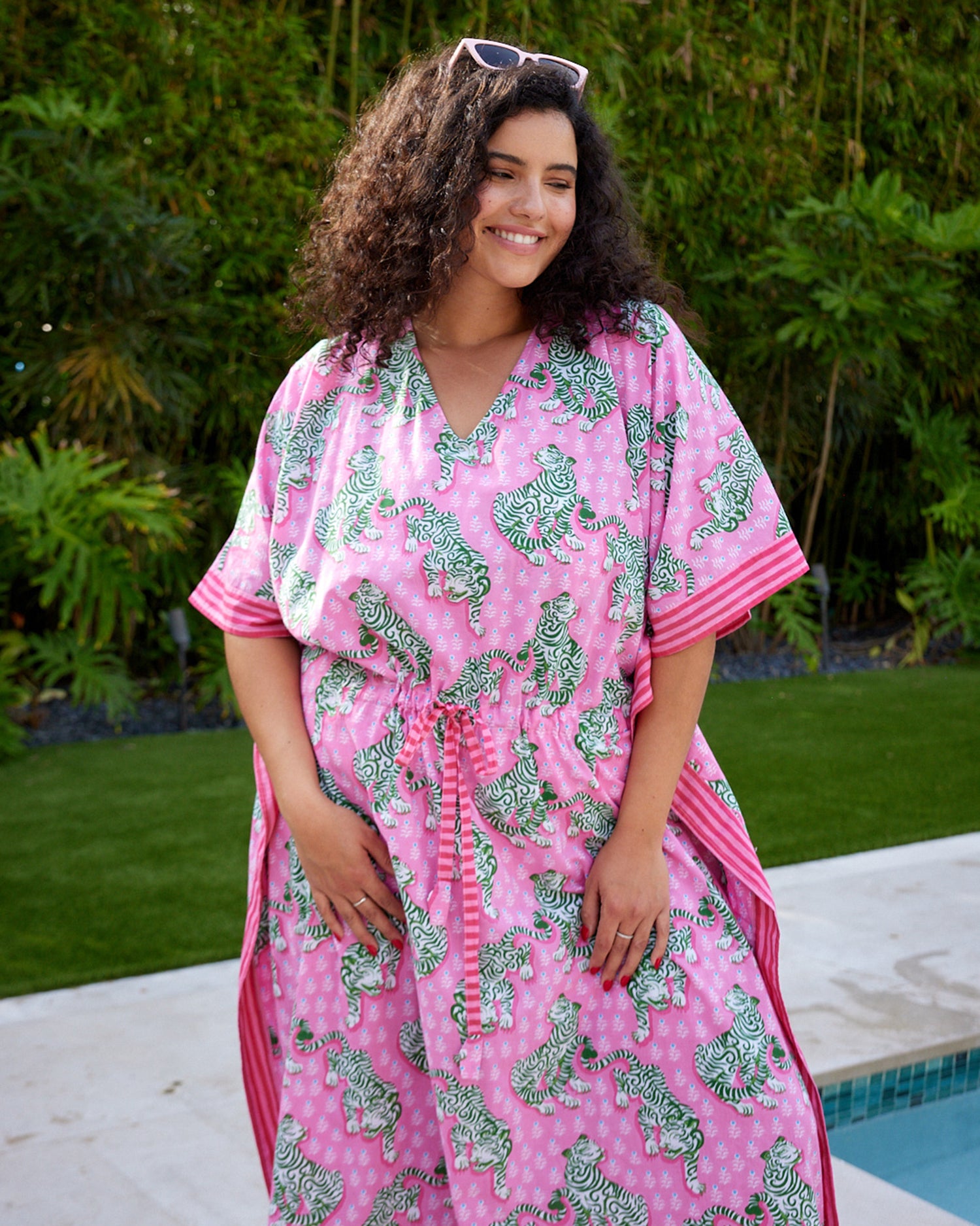 PF + Lime Ricki Tiger Queen - Let's Cruise Caftan - Pink Limo - Printfresh