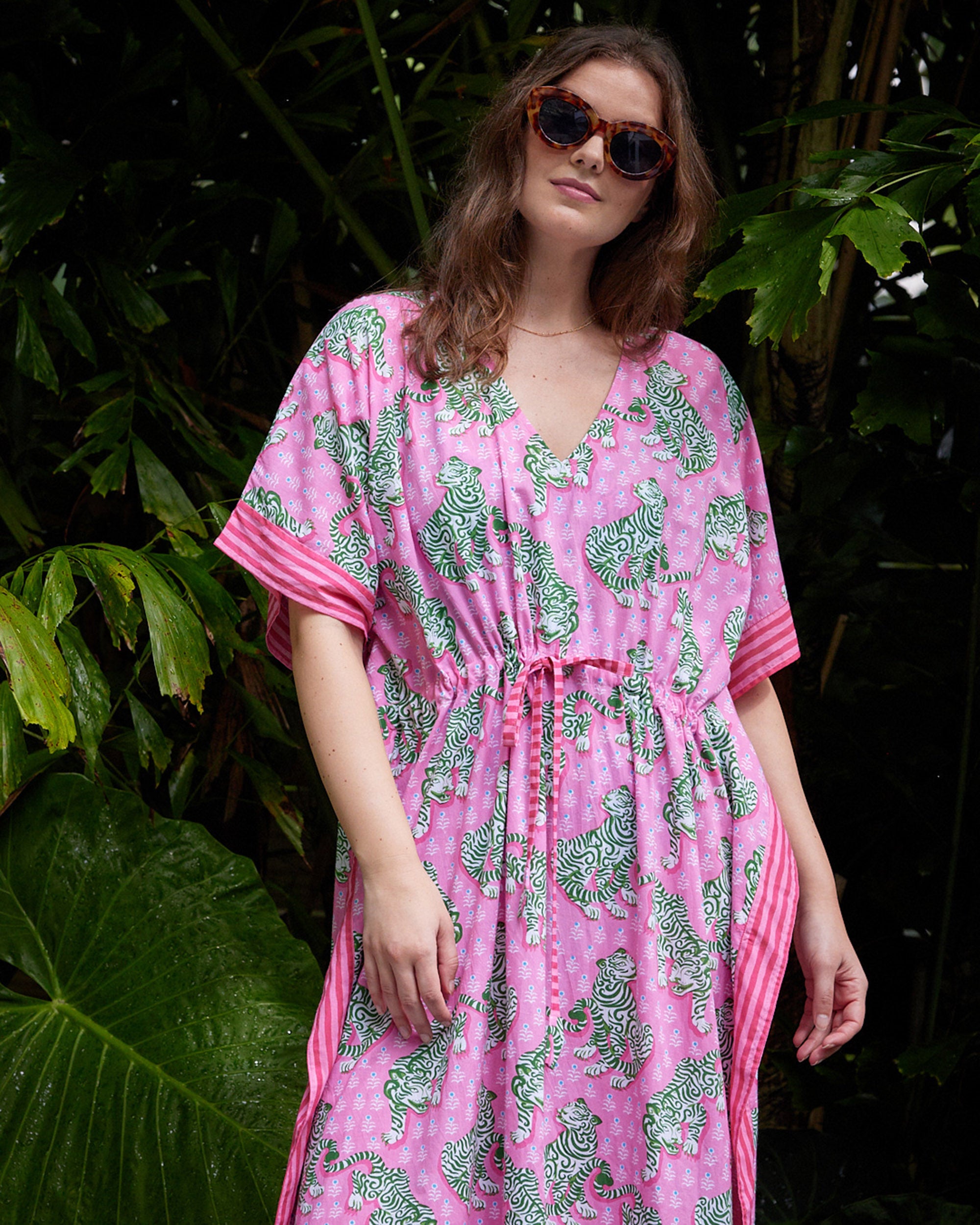 PF + Lime Ricki Tiger Queen - Let's Cruise Caftan - Pink Limo - Printfresh