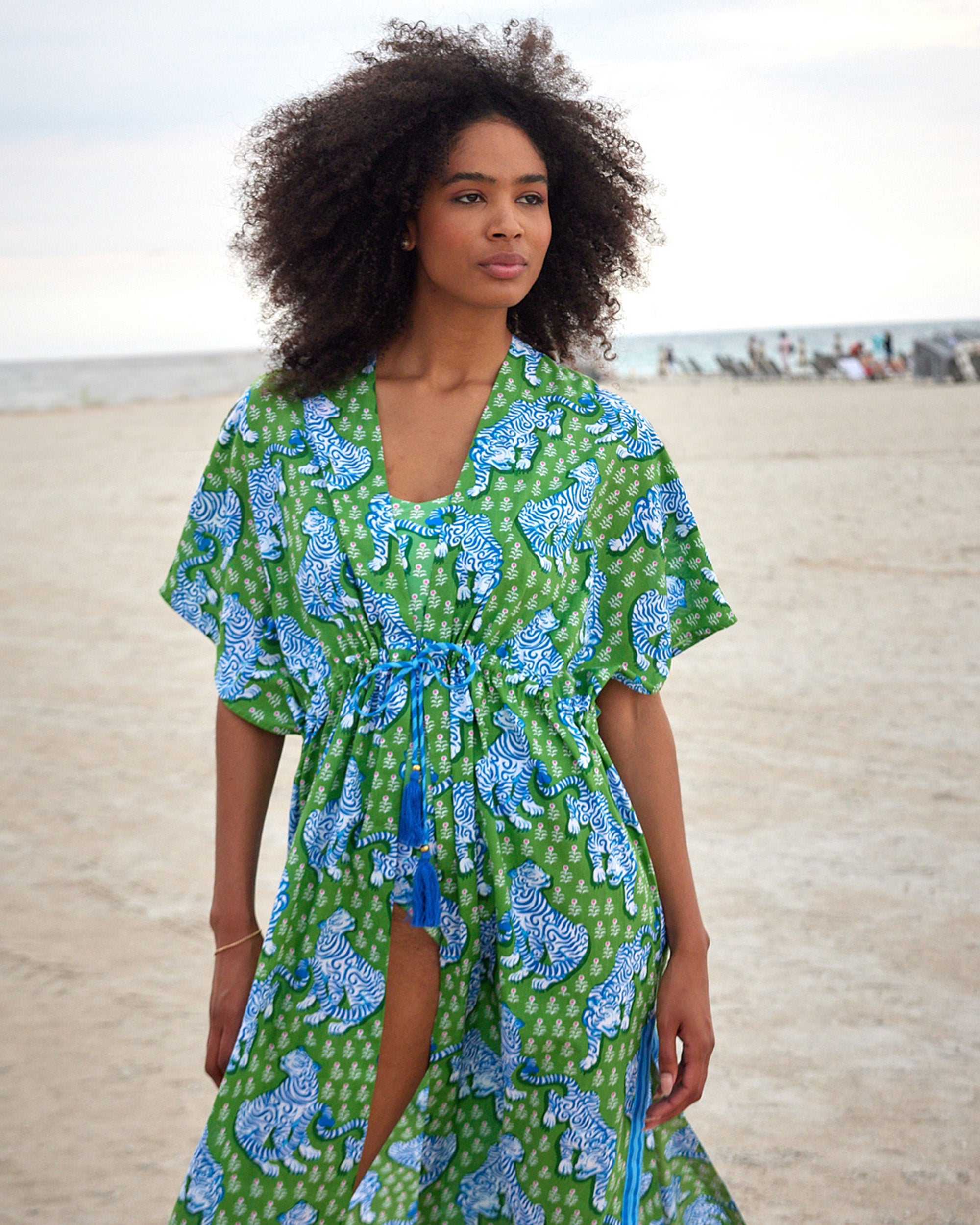 PF + Lime Ricki Tiger Queen - Daylight Open Front Cover-Up - Sea Grass - Printfresh
