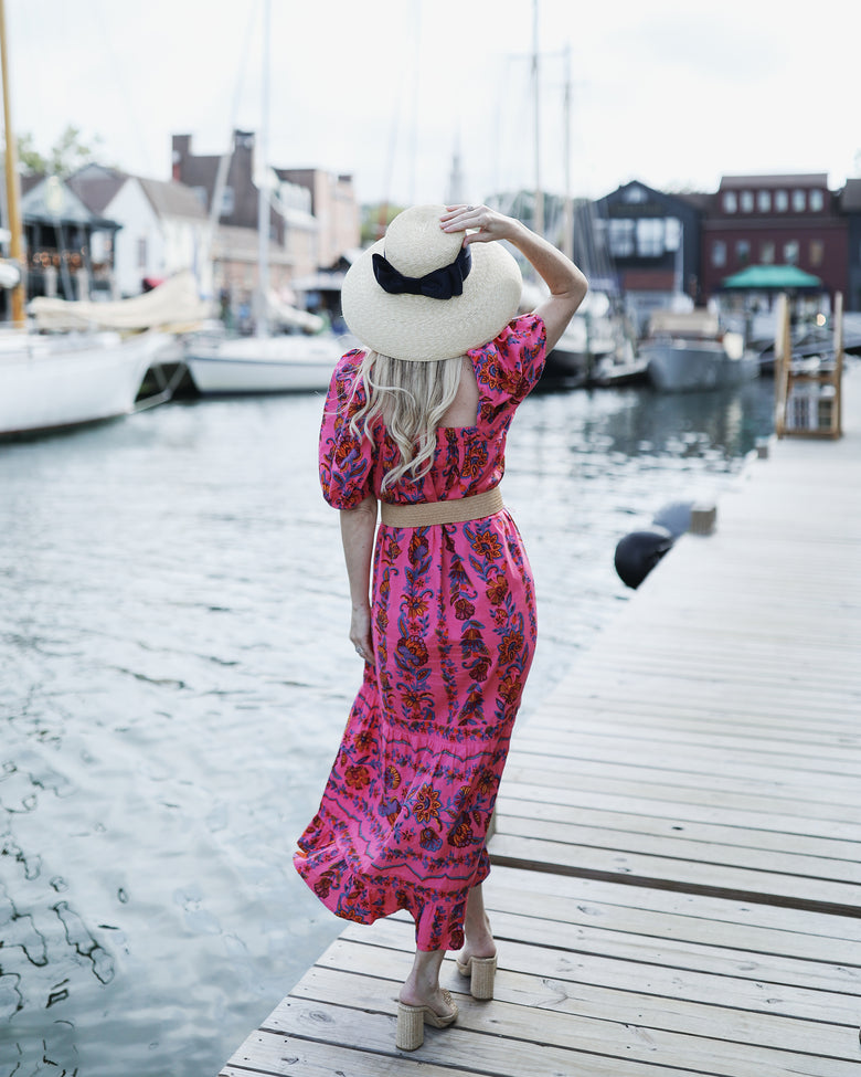 Folklore Flowers - Collins Dress - Bright Rose Printfresh Folklore Flowers - Collins Dress - Bright Rose Printfresh