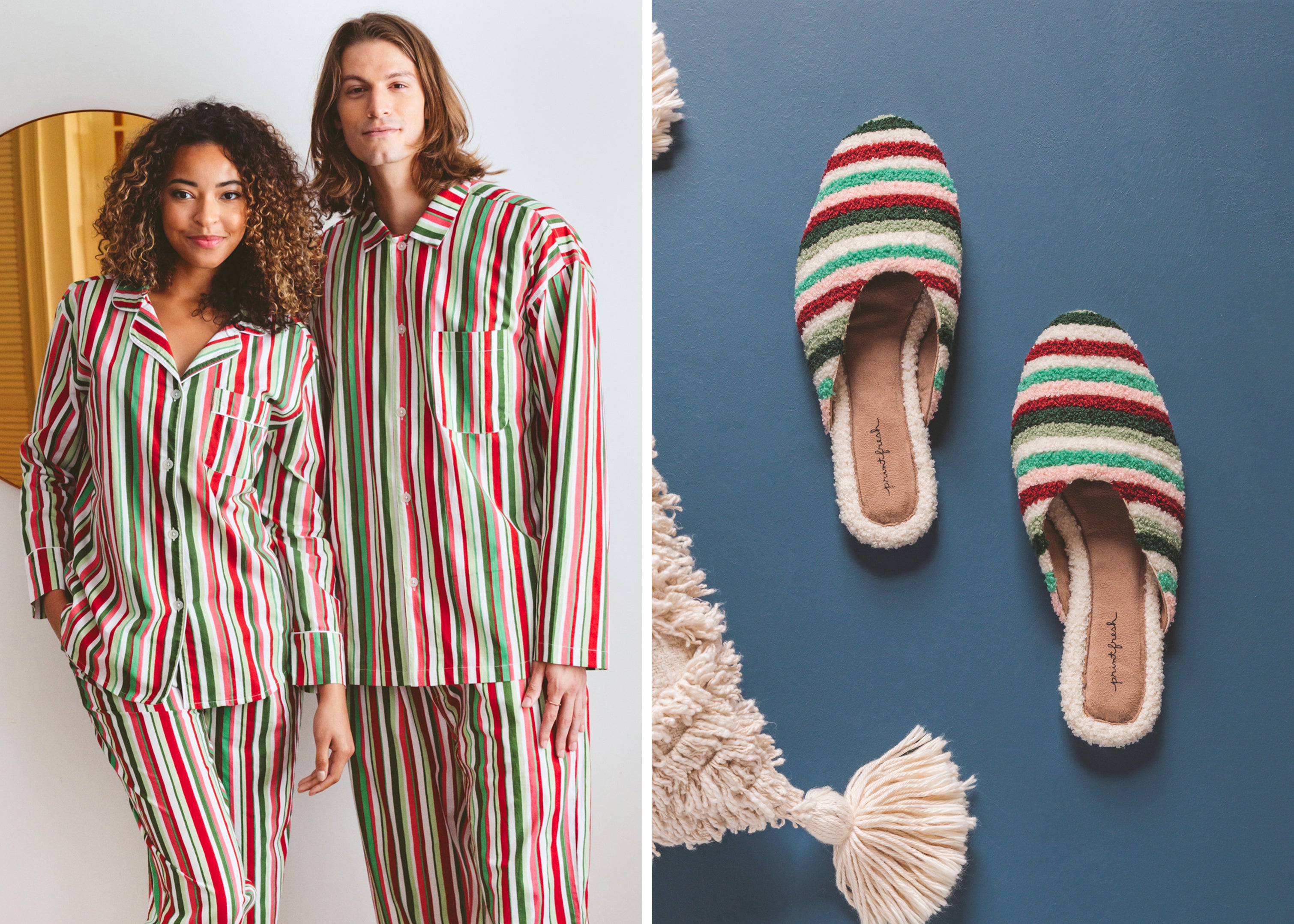 Candy Cane Stripe, featured on Long Sleep Sets and Tufted Slippers