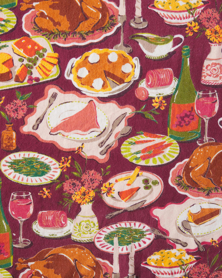 Festive Feast - Lightweight Flannel Long PJ Set - Cranberry Sauce - Printfresh