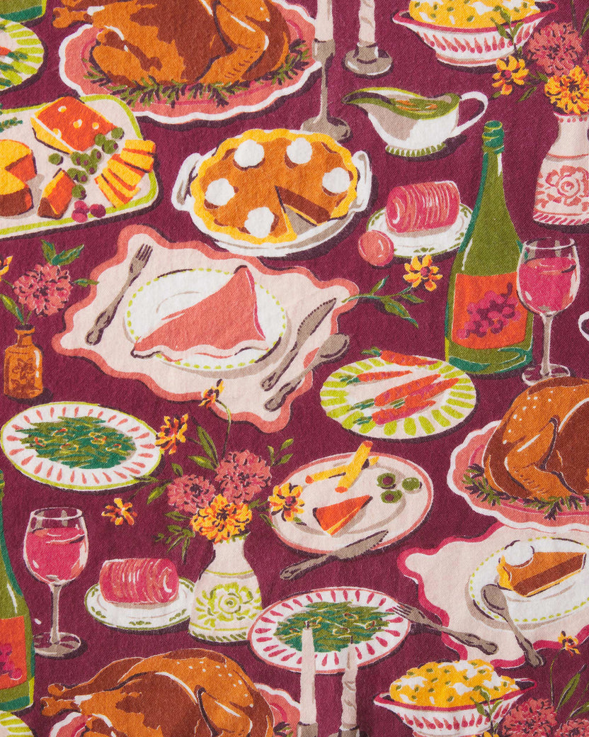 Festive Feast - Lightweight Flannel Long PJ Set - Cranberry Sauce - Printfresh