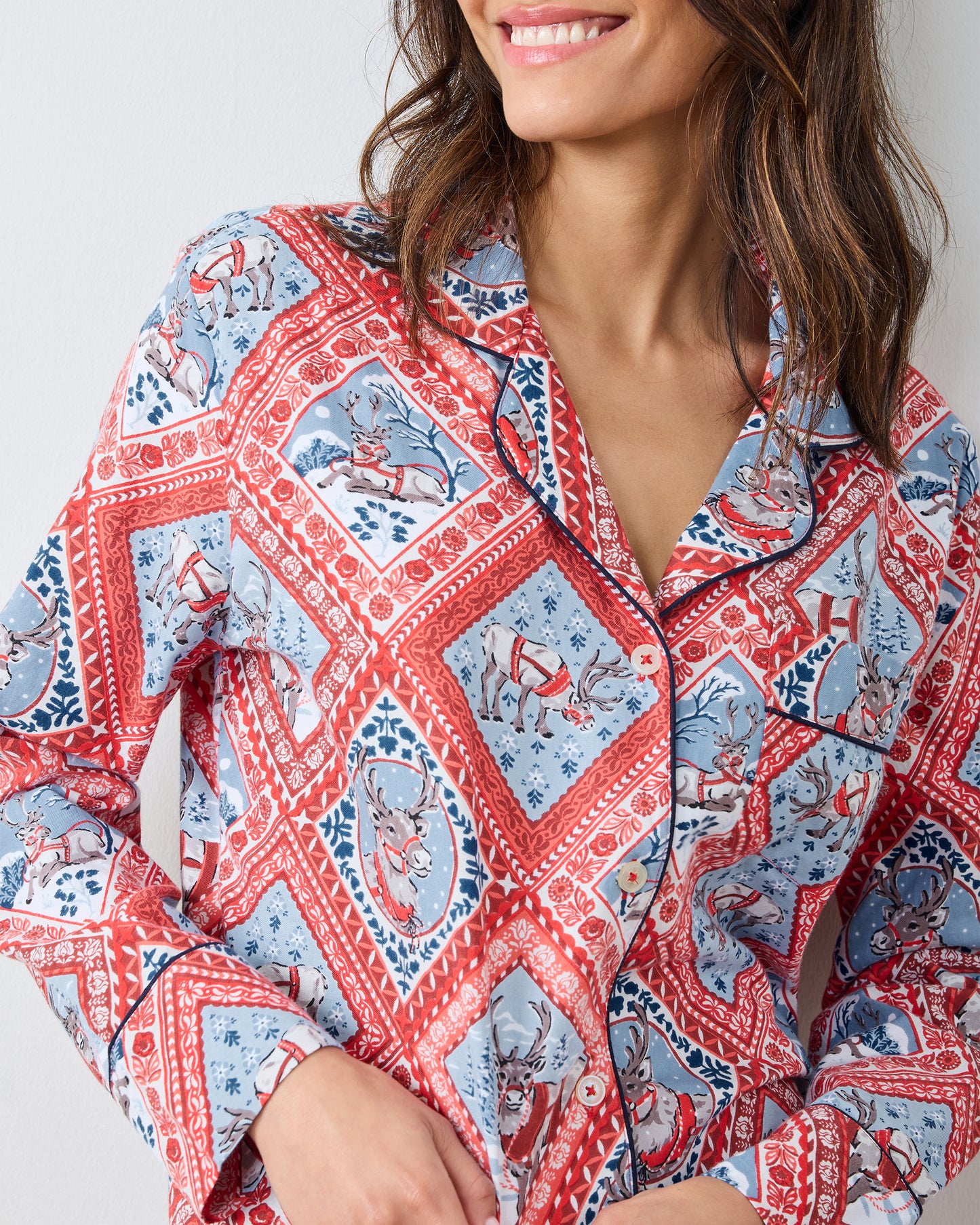 Reindeer Games - Lightweight Flannel Long PJ Set - Red Sleigh