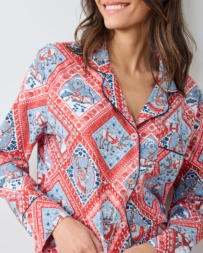 Reindeer Games - Lightweight Flannel Long PJ Set - Red Sleigh - Printfresh