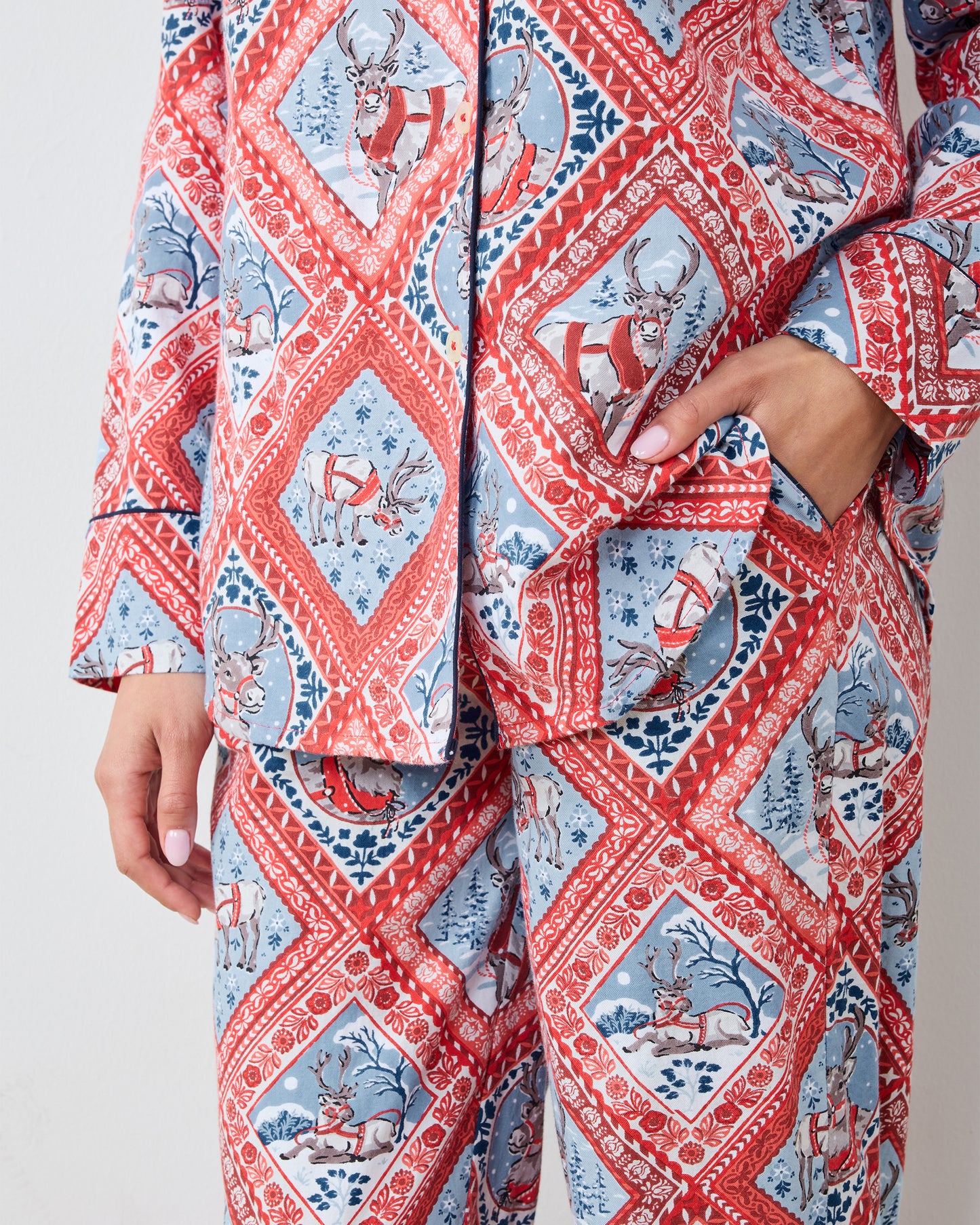 Reindeer Games - Lightweight Flannel Long PJ Set - Red Sleigh