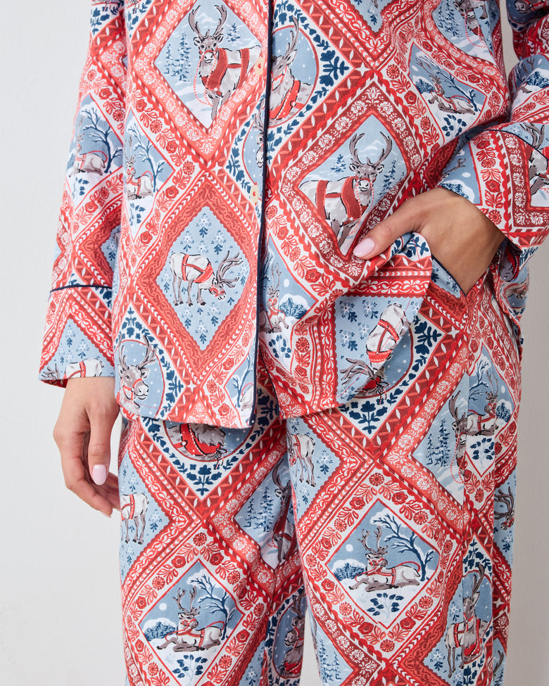 Reindeer Games - Lightweight Flannel Long PJ Set - Red Sleigh - Printfresh