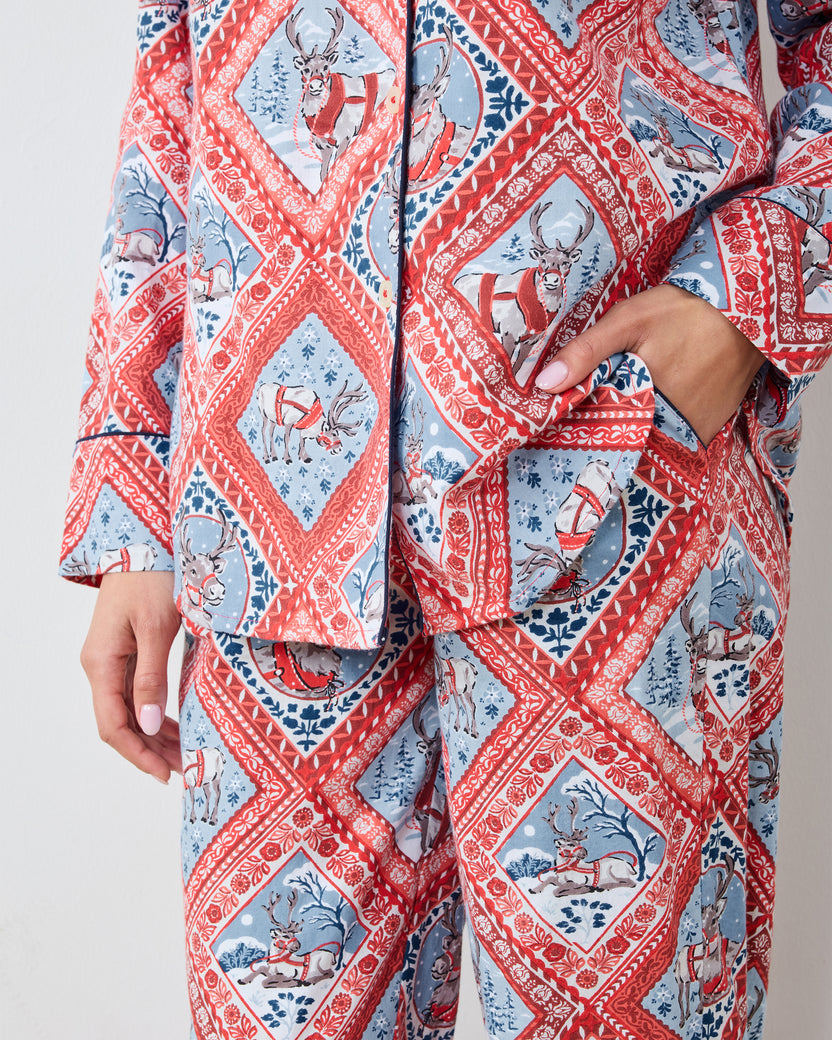 Reindeer Games - Lightweight Flannel Long PJ Set - Red Sleigh - Printfresh