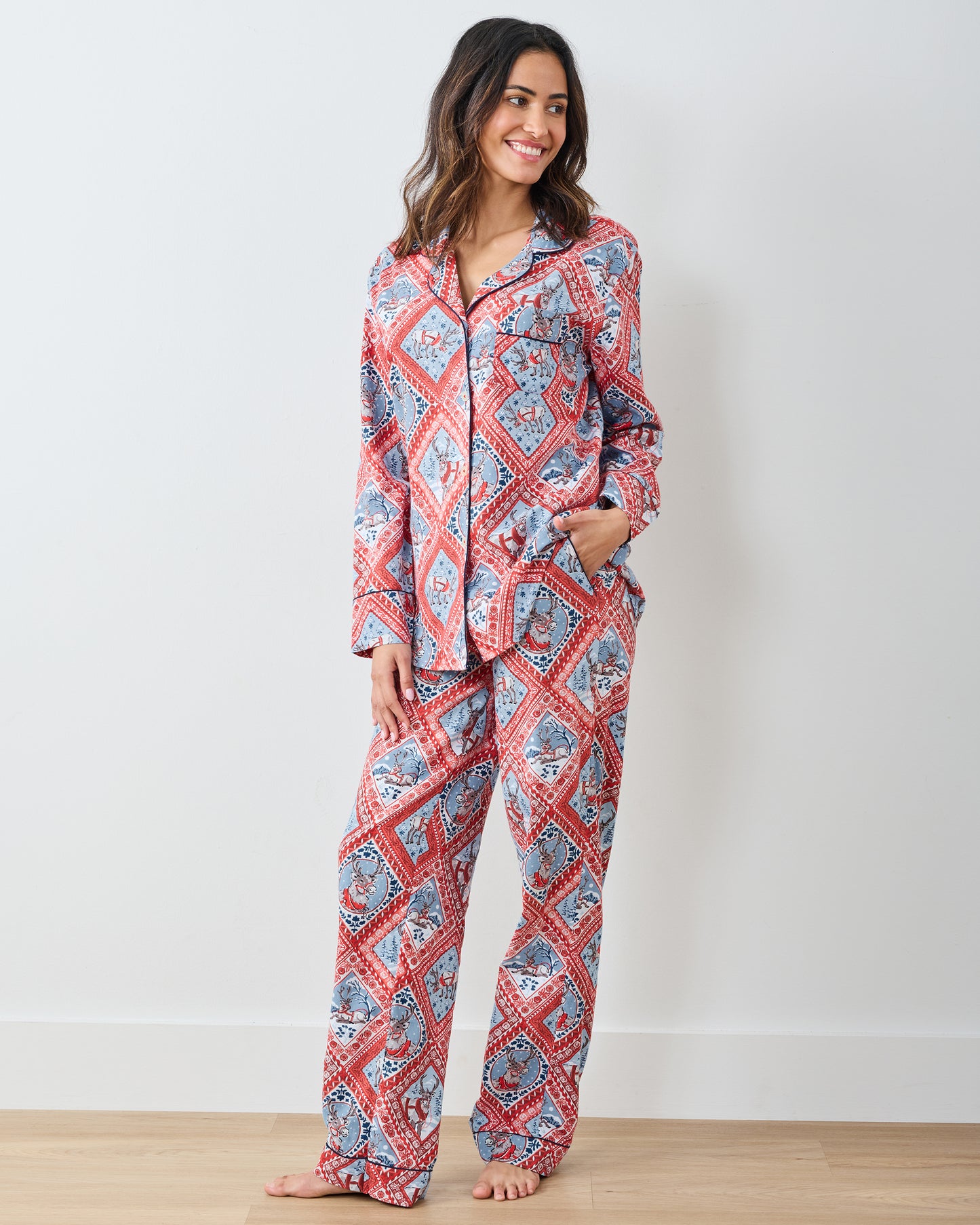 Reindeer Games - Lightweight Flannel Long PJ Set - Red Sleigh