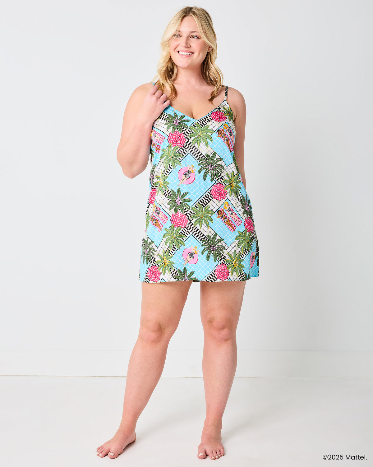 Barbie™ + Printfresh Retro Relaxation - Satin Chic To Sleep Shortie - Retro Blue - Printfresh