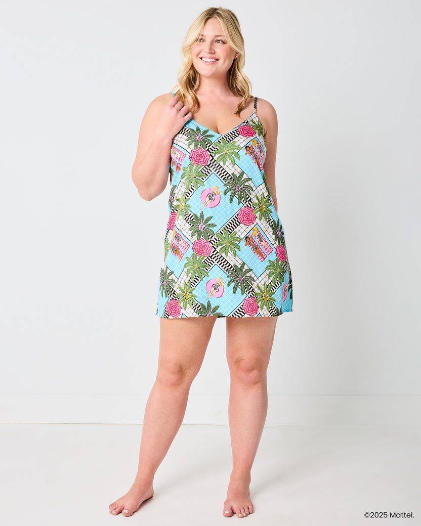 Barbie™ + Printfresh Retro Relaxation - Satin Chic To Sleep Shortie - Retro Blue - Printfresh