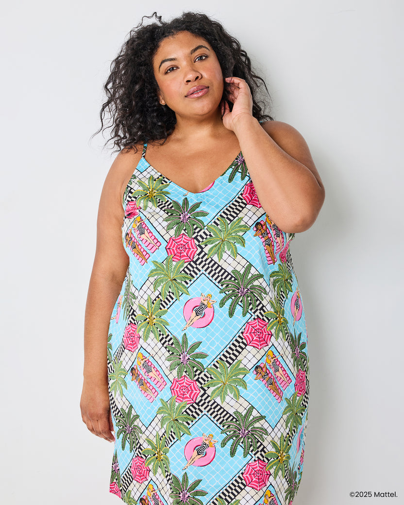 Barbie™ + Printfresh Retro Relaxation - Satin Chic To Sleep Shortie - Retro Blue - Printfresh