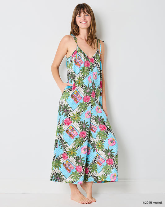 Barbie™ + Printfresh Retro Relaxation - Satin Jaipur Jumpsuit - Retro Blue - Printfresh