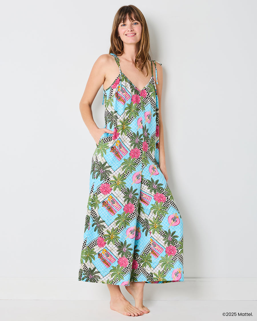 Barbie™ + Printfresh Retro Relaxation - Satin Jaipur Jumpsuit - Retro Blue - Printfresh