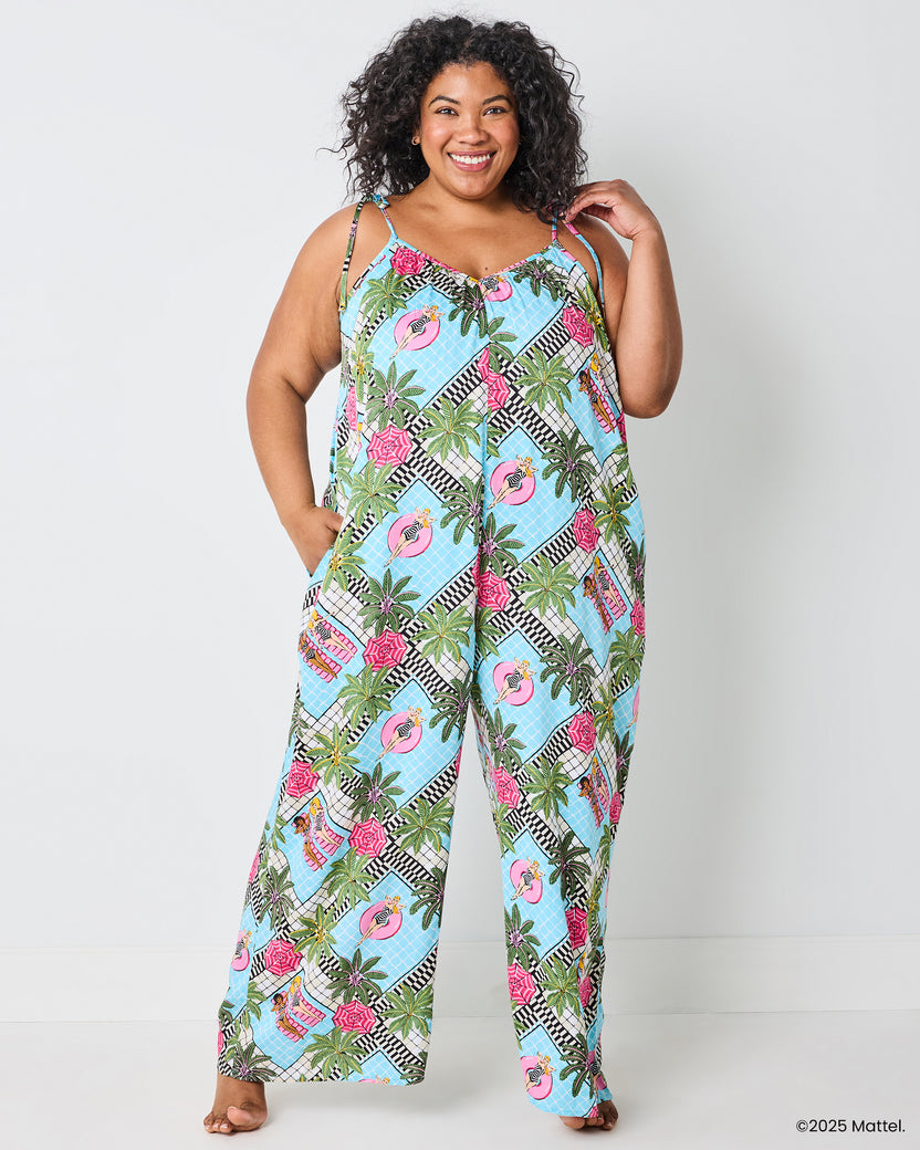 Barbie™ + Printfresh Retro Relaxation - Satin Jaipur Jumpsuit - Retro Blue - Printfresh